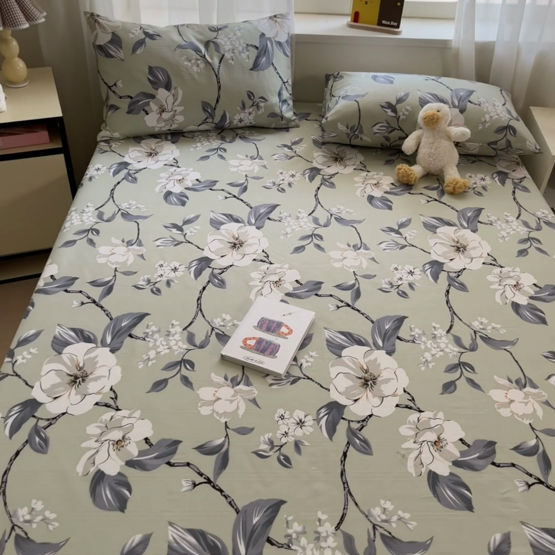 91家纺网 家纺一手货源 找家纺 莱通2025新款原棉老粗布床单 绽放花枝