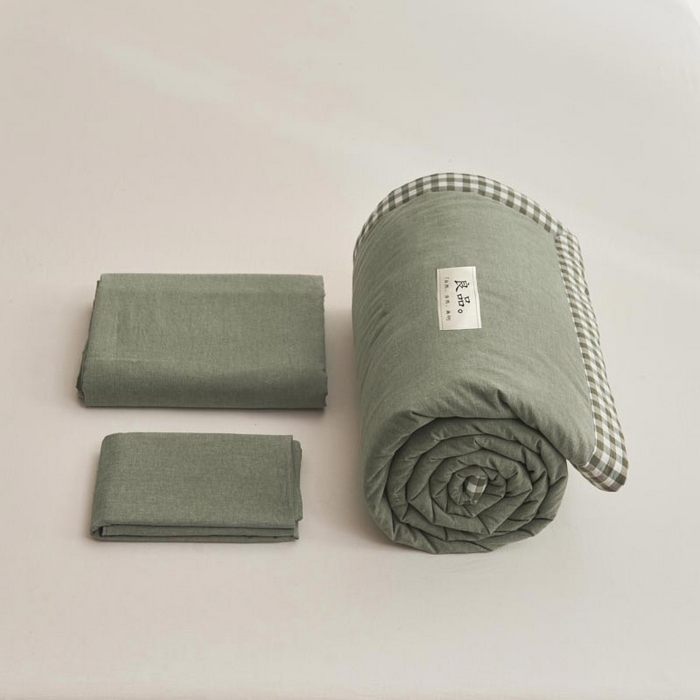 91家纺网 家纺一手货源 找家纺 子由家居 2025新款水洗棉棋盘格织标大豆纤维夏被被子被芯 棋盘格边夏被-豆绿