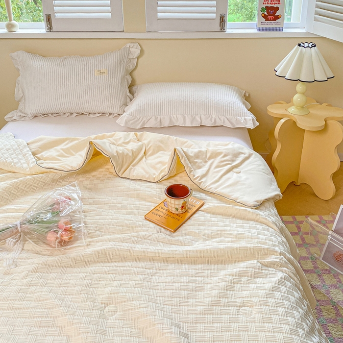 91家纺网 家纺一手货源 找家纺 左右家纺 2025新款华夫格大豆夏被被子被芯 浅白