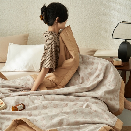 恒爱家纺 2025新款A类全棉双层纱提花夏被子被芯 熊熊烈火-卡其