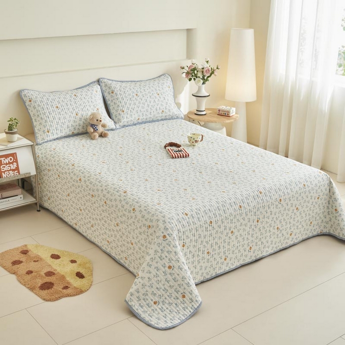 91家纺网 家纺一手货源 找家纺 子由家居 2025新款纯棉印花夹棉床盖 棉花被-花千朵