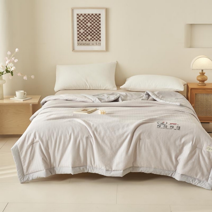 91家纺网 家纺一手货源 找家纺 子由家居 2025新款水洗棉原棉提花大豆夏被被子被芯 原棉-浅灰