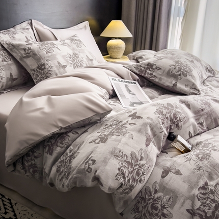 91家纺网 家纺一手货源 找家纺 倾慕家纺 2025新款60S提花全棉单品被套 知画灰