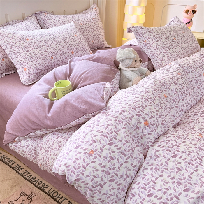 91家纺网 家纺一手货源 找家纺 大吉 2025新款100全棉纯棉喷气小清新被套四件套纯棉三件套床笠四件套单被套单枕套 紫薰