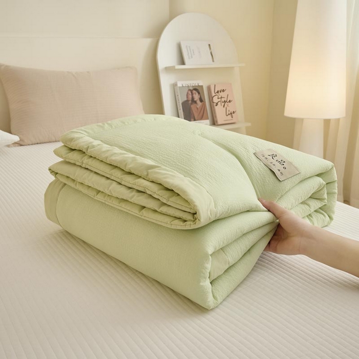 91家纺网 家纺一手货源 找家纺 子由家居 2025新款双层邹邹格大豆纤维夏被被子夏被 邹邹格-果绿