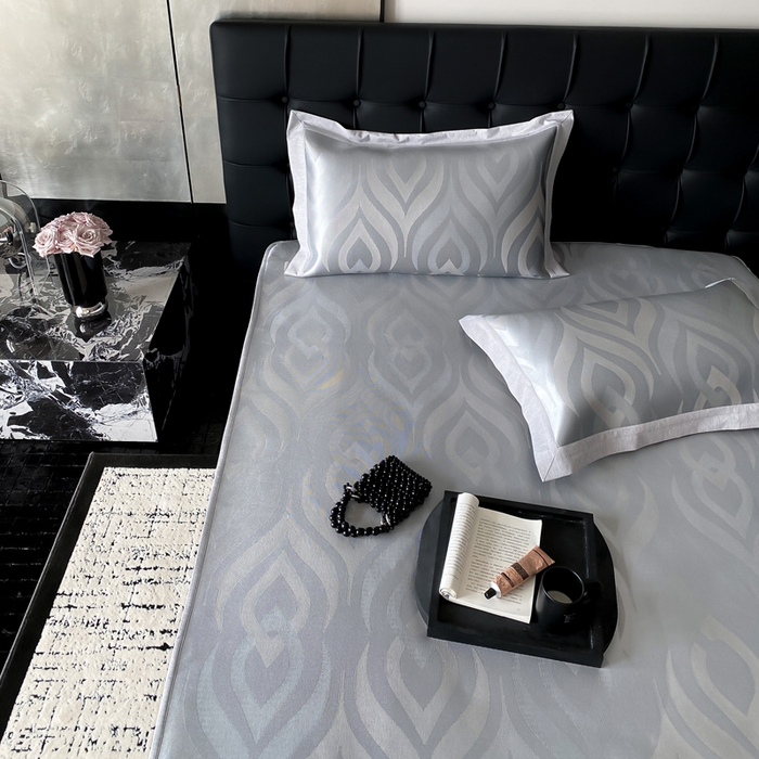 91家纺网 家纺一手货源 找家纺 由有家居 2025新款A类轻奢高精密7A抗菌色织可水洗冰丝床笠款凉席三件套 风尚