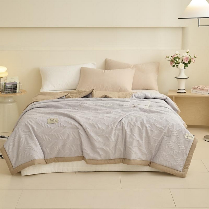 91家纺网 家纺一手货源 找家纺 子由家居 2025新款针织菱形格提花大豆被被子被芯 菱形格-驼色