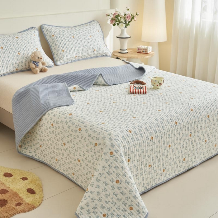 91家纺网 家纺一手货源 找家纺 子由家居 2025新款纯棉印花夹棉床盖 棉花被-花千朵