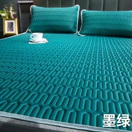 91家纺网 家纺一手货源 找家纺 悦织湾家纺 2025新款床单款乳胶席三件套印花纯色冰丝凉感夏凉席 墨绿