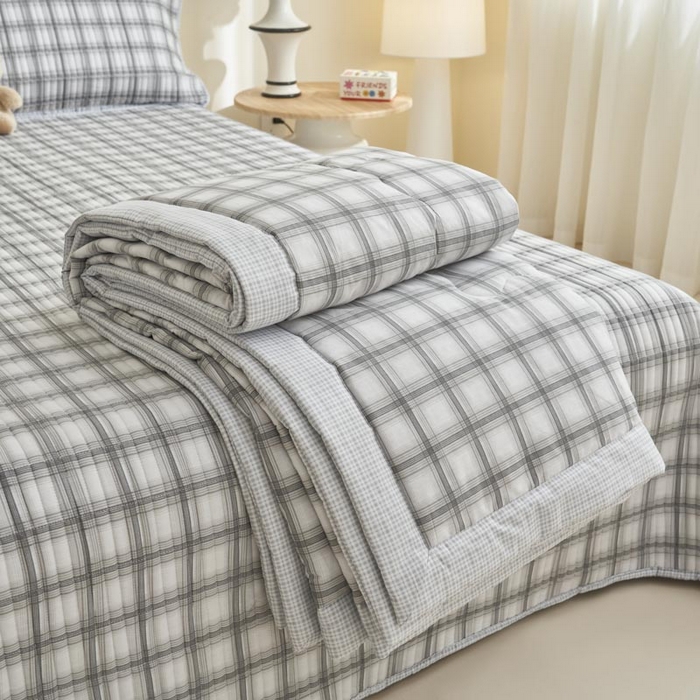 91家纺网 家纺一手货源 找家纺 子由家居 2025新款纯棉新疆棉花被被子被子 棉花被-灰色格