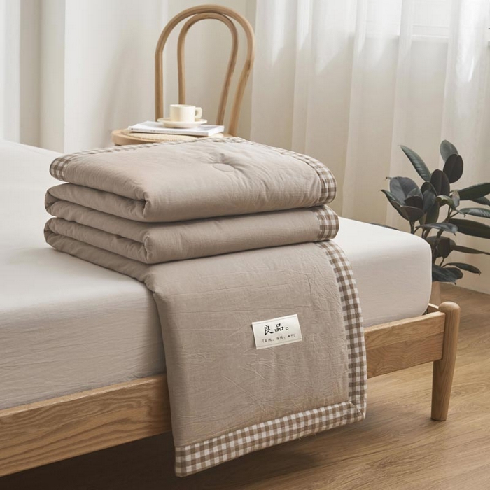 91家纺网 家纺一手货源 找家纺 （总）子由家居 2025新款水洗棉棋盘格织标大豆纤维夏被被子被芯