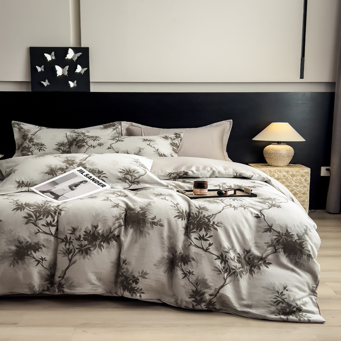 91家纺网 家纺一手货源 找家纺 倾慕家纺 2025新款60S提花全棉单品被套 南枝绿