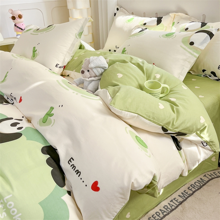 91家纺网 家纺一手货源 找家纺 大吉 2025新款100全棉纯棉喷气小清新被套四件套纯棉三件套床笠四件套单被套单枕套 萌萌潘达