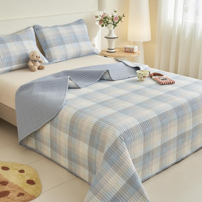 91家纺网 家纺一手货源 找家纺 子由家居 2025新款纯棉印花夹棉床盖 棉花被-经典格