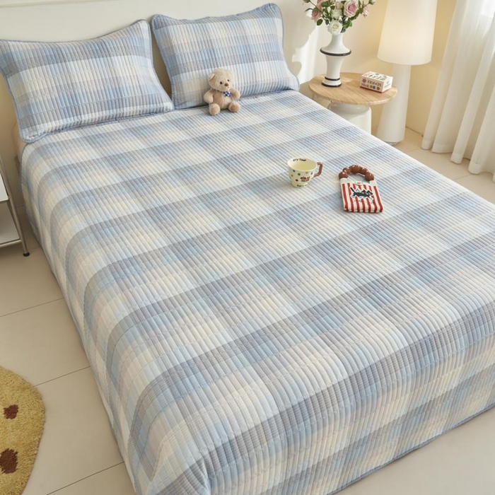 91家纺网 家纺一手货源 找家纺 子由家居 2025新款纯棉印花夹棉床盖 棉花被-经典格