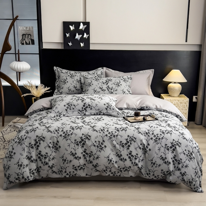 91家纺网 家纺一手货源 找家纺 倾慕家纺 2025新款60S提花全棉单品被套 爱玲说深灰