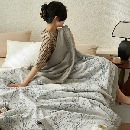 恒爱家纺 2025新款A类全棉双层纱提花夏被子被芯 冬日里的胡杨-灰