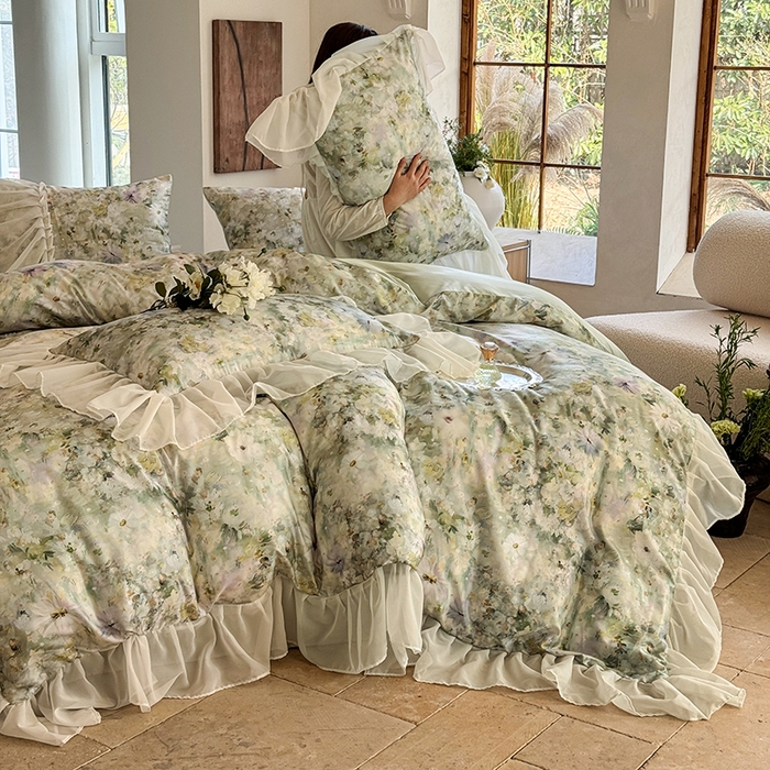 91家纺网 家纺一手货源 找家纺 （总）艾米家居 2025春夏新品A类法式花边天丝棉冰丝四件套