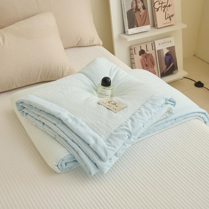 91家纺网 家纺一手货源 找家纺 子由家居 2025新款双层邹邹格大豆纤维夏被被子夏被 邹邹格-天蓝