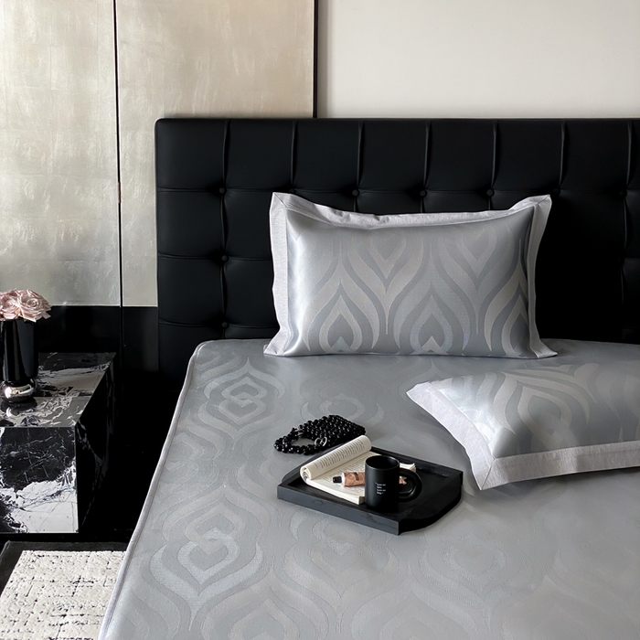 91家纺网 家纺一手货源 找家纺 由有家居 2025新款A类轻奢高精密7A抗菌色织可水洗冰丝床笠款凉席三件套 风尚