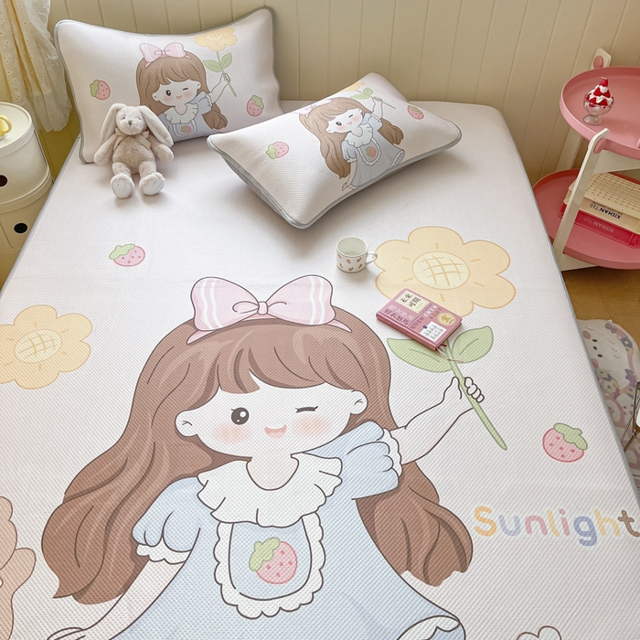 91家纺网 家纺一手货源 找家纺 慕尚家纺 2025新款凉感卡通工艺席 阳光少女