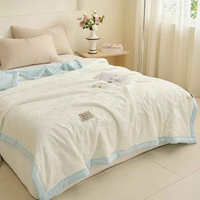 91家纺网 家纺一手货源 找家纺 子由家居 2025新款针织菱形格提花大豆被被子被芯 菱形格-天蓝