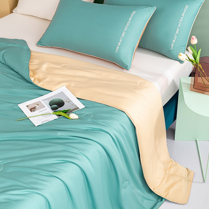 91家纺网 家纺一手货源 找家纺 子由家居 2025新款水洗真丝轻奢绣花系列夏被四件套 轻奢绣花-松绿