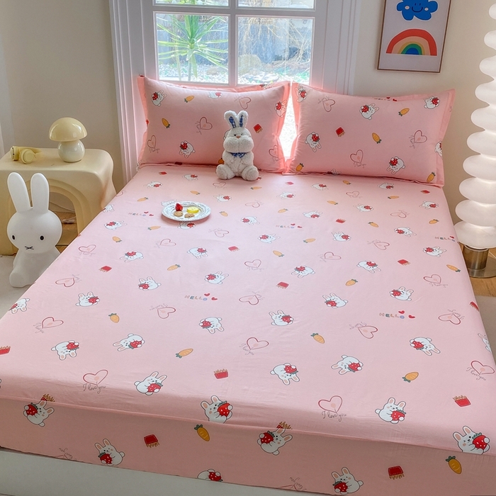 91家纺网 家纺一手货源 找家纺 凌云2025新款13372A类全棉床笠    水果兔