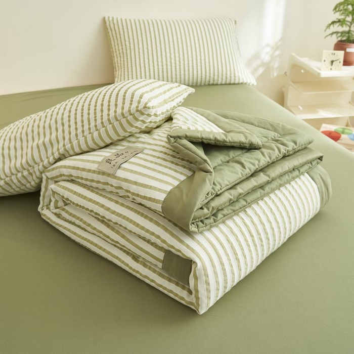 91家纺网 家纺一手货源 找家纺 （总）子由家居 2025新款色织条纹提花大豆夏被四件套