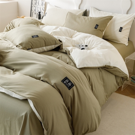 91家纺网 家纺一手货源 找家纺 （总）798家纺 2025新款全棉双拼纯色良品四件套