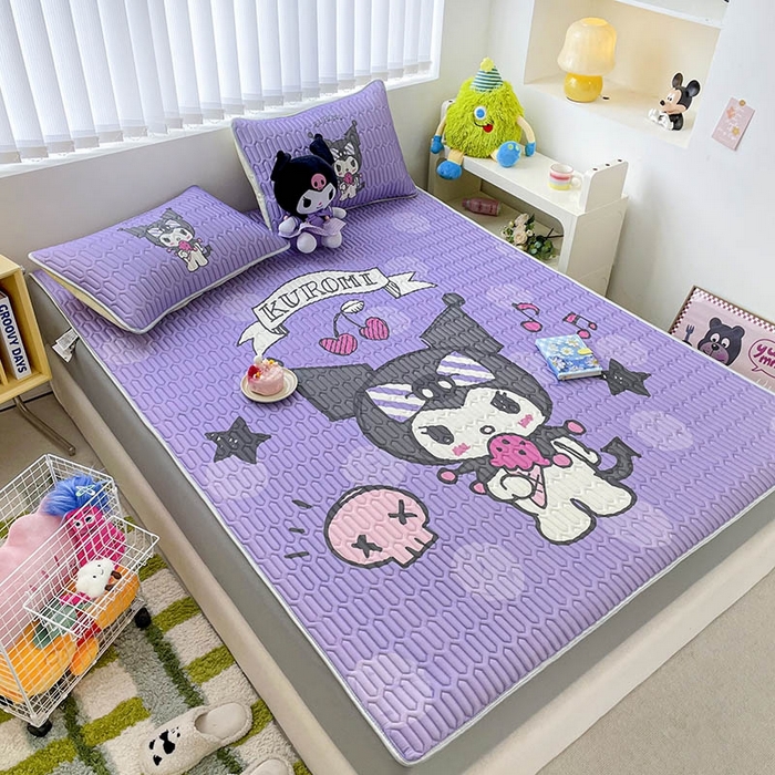 91家纺网 家纺一手货源 找家纺 米帛家纺2025新款大版三丽鸥乳胶凉席-绑带款 圆点库洛米