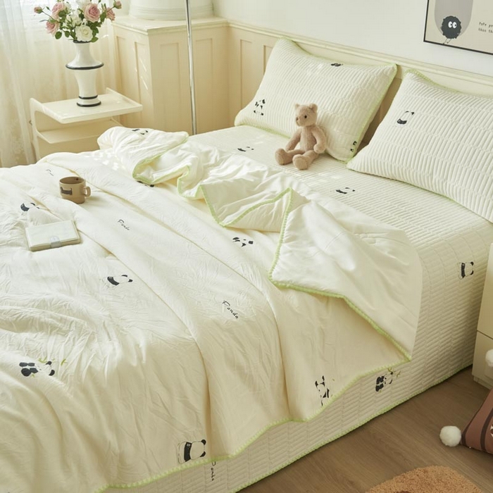 91家纺网 家纺一手货源 找家纺 子由家居 2025新款水洗邹邹纱小清新大豆纤维夏被被子被芯 夏被-熊猫