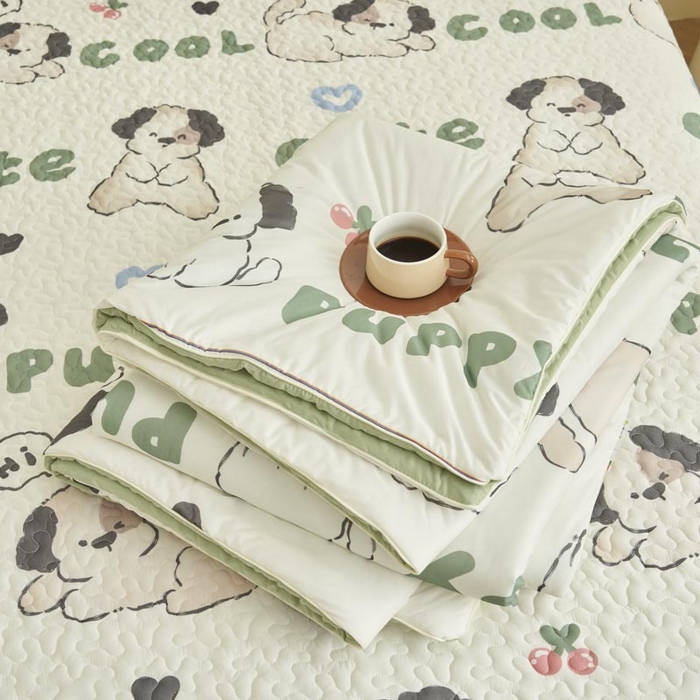 91家纺网 家纺一手货源 找家纺 子由家居 2025新款凉感丝豆豆夏被四件套 凉感豆豆被-皮皮狗