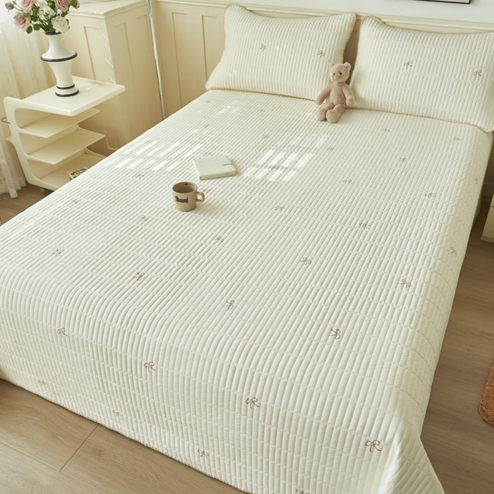 91家纺网 家纺一手货源 找家纺 子由家居 2025新款水洗邹邹纱小清新床盖 床盖-蝴蝶结