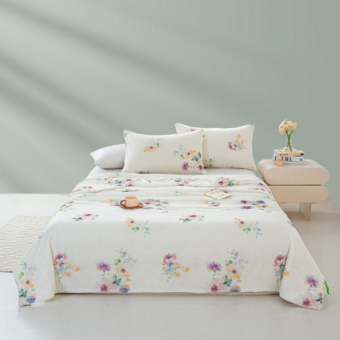 91家纺网 家纺一手货源 找家纺 欧雅搁家纺 2025新款3D数码印花有氨冷感冰激淋凉感丝夏被空调被大豆纤维被子夏凉被 花样晨熙