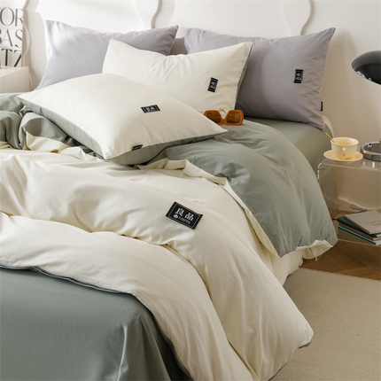 91家纺网 家纺一手货源 找家纺 （总）798家纺 2025新款全棉双拼纯色良品四件套