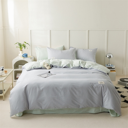 91家纺网 家纺一手货源 找家纺 （总）798家纺 2025新款全棉13070纯色双拼系列四件套场景一