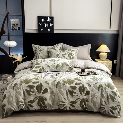 倾慕家纺 2025新款60S提花全棉单品被套 拾秋绿