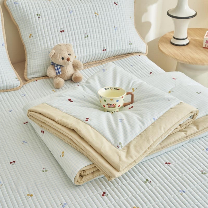 91家纺网 家纺一手货源 找家纺 子由家居 2025新款纯棉新疆棉花被被子被子 棉花被-方格樱桃