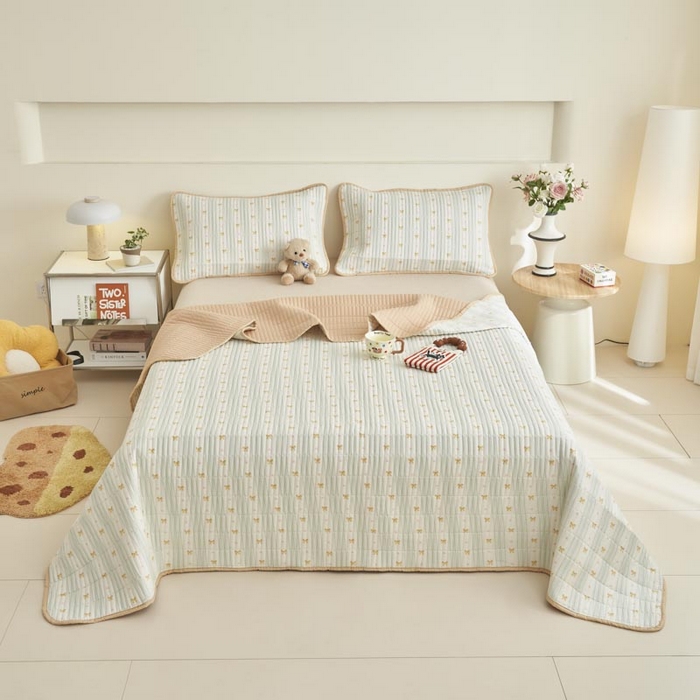 91家纺网 家纺一手货源 找家纺 子由家居 2025新款纯棉印花夹棉床盖 棉花被-千结缘