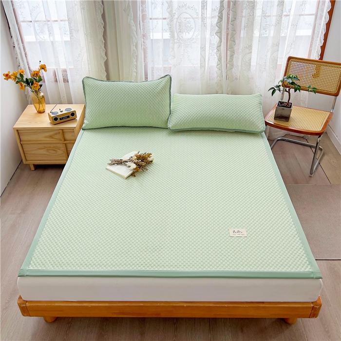 91家纺网 家纺一手货源 找家纺 喜居 2025新款无印风豆豆席宽边平席冰豆豆凉豆豆凉席 奶昔绿