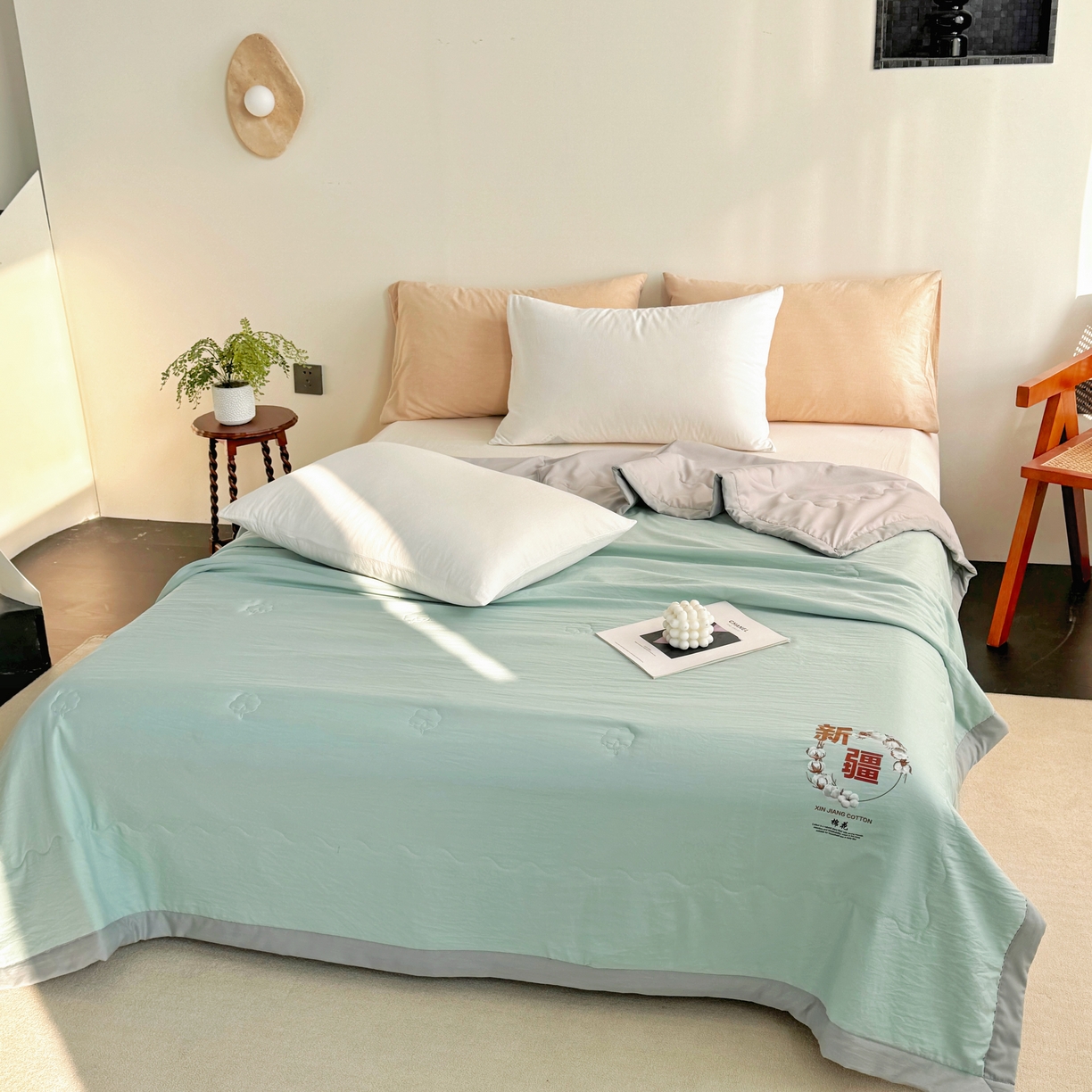 91家纺网 家纺一手货源 找家纺 2025野马新款夏被 糯糯棉-薄荷绿