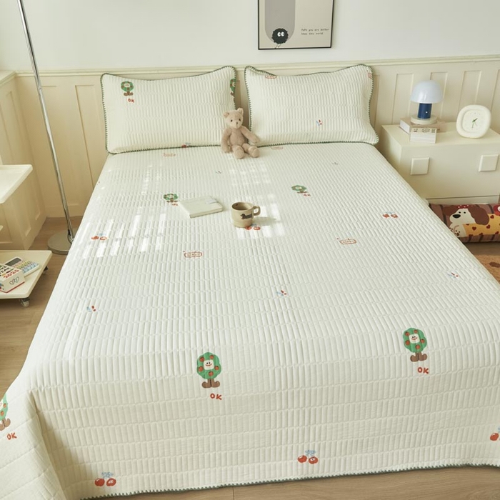 91家纺网 家纺一手货源 找家纺 子由家居 2025新款水洗邹邹纱小清新床盖 床盖-樱桃