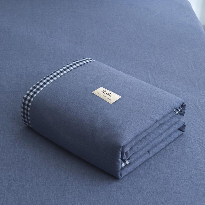 91家纺网 家纺一手货源 找家纺 子由家居 2025新款水洗棉棋盘格织标大豆纤维夏被被子被芯 棋盘格边夏被-深蓝