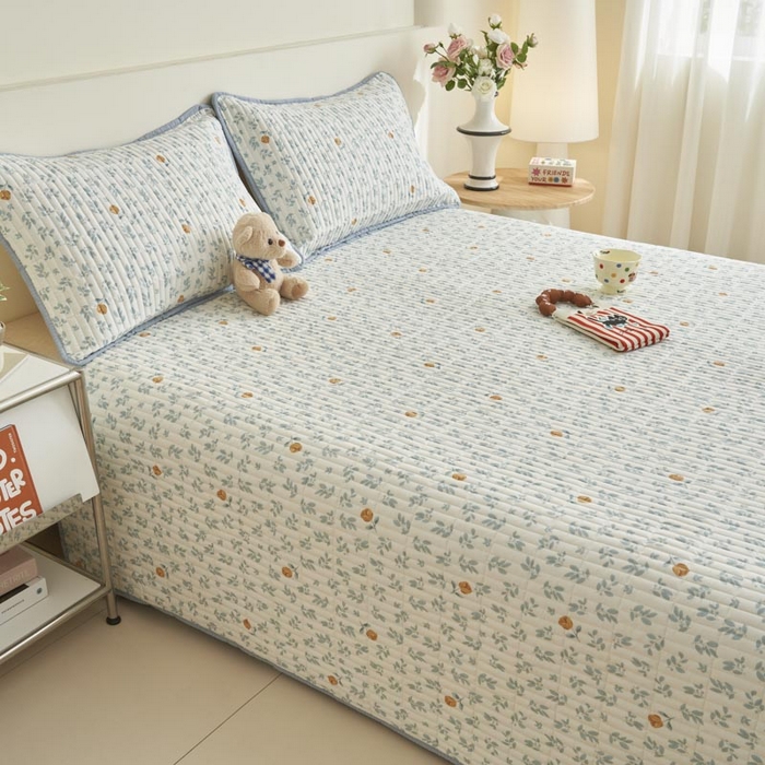 91家纺网 家纺一手货源 找家纺 子由家居 2025新款纯棉印花夹棉床盖 棉花被-花千朵