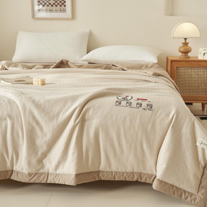 91家纺网 家纺一手货源 找家纺 子由家居 2025新款水洗棉原棉提花大豆夏被被子被芯 原棉-驼色