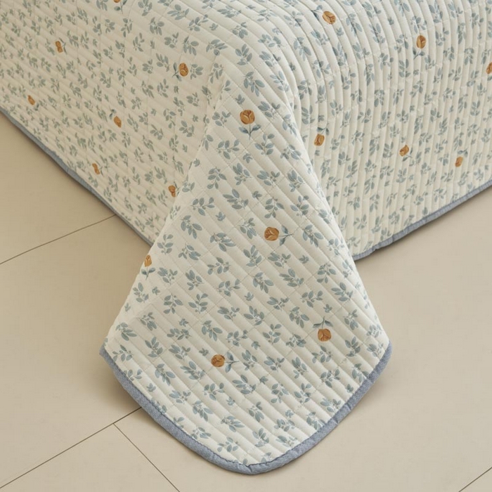 91家纺网 家纺一手货源 找家纺 子由家居 2025新款纯棉印花夹棉床盖 棉花被-花千朵