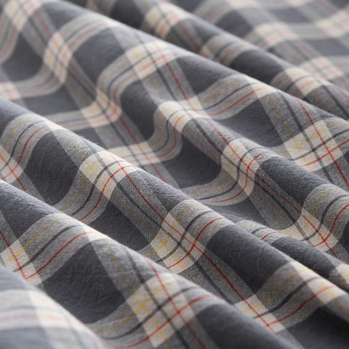 91家纺网 家纺一手货源 找家纺 润淳家居 2025新款A类全棉水洗棉四件套三件套 莱卡灰 小格