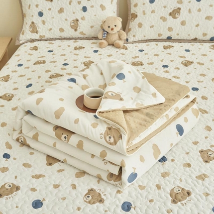 子由家居 2025新款凉感丝豆豆夏被四件套 凉感豆豆被-可爱熊