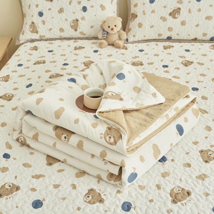 91家纺网 家纺一手货源 找家纺 子由家居 2025新款凉感丝豆豆夏被四件套 凉感豆豆被-可爱熊